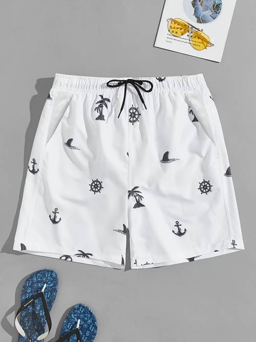 mens tropical pattern print swim trunks shorts for beach vacation
