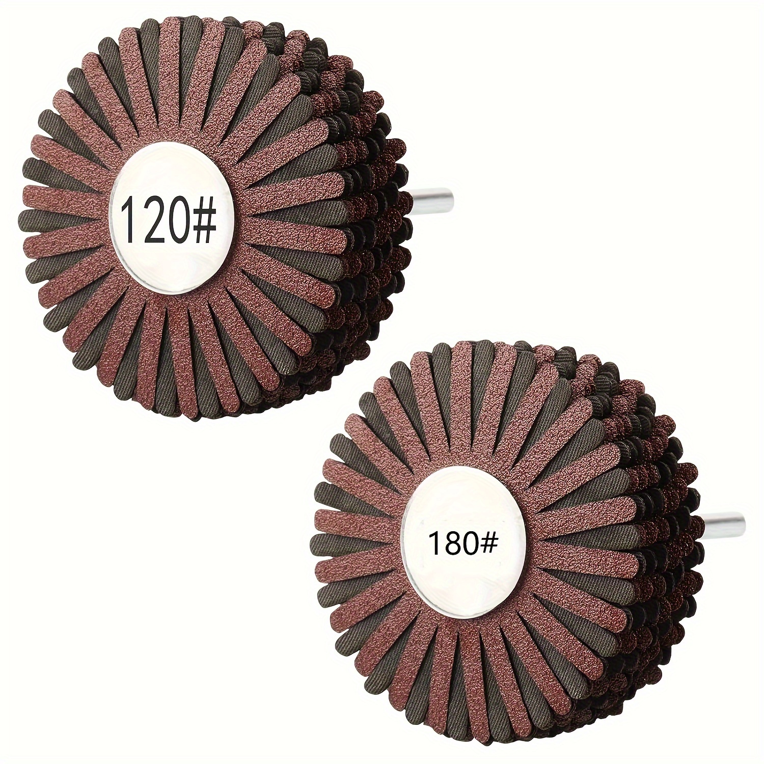 Image of 2 Pack Abrasive Flap Wheels - 120/180 Grit Sanding Wheel Brush Abrasive Grinding Head With 1/4 Inch Shank For Woodworking Root Carving Furniture Polishing And Removing Of Rust/corrosion/paint