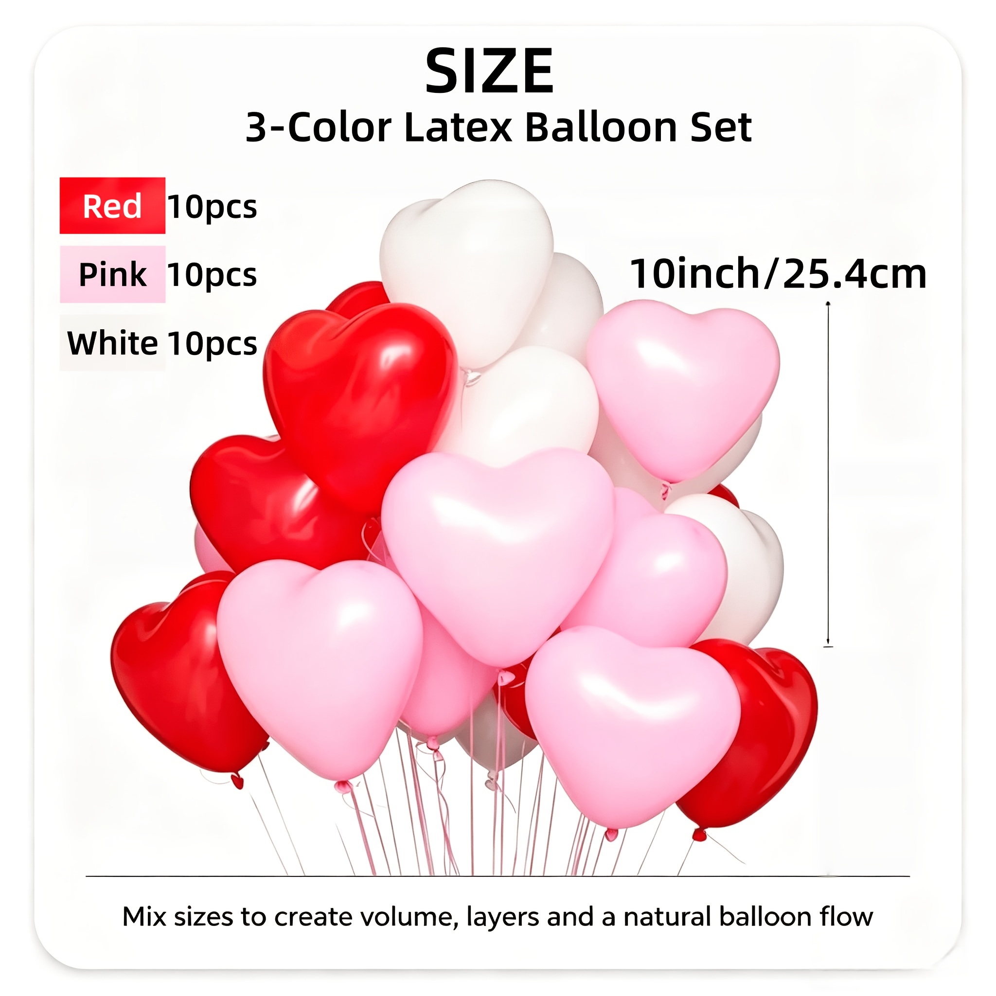 TEMU 30pcs Heart-shaped Latex Balloons, 10 Inches, In Red, White, Black, And Pink. Perfect For Valentine's Day, Anniversaries, Weddings, Engagements,