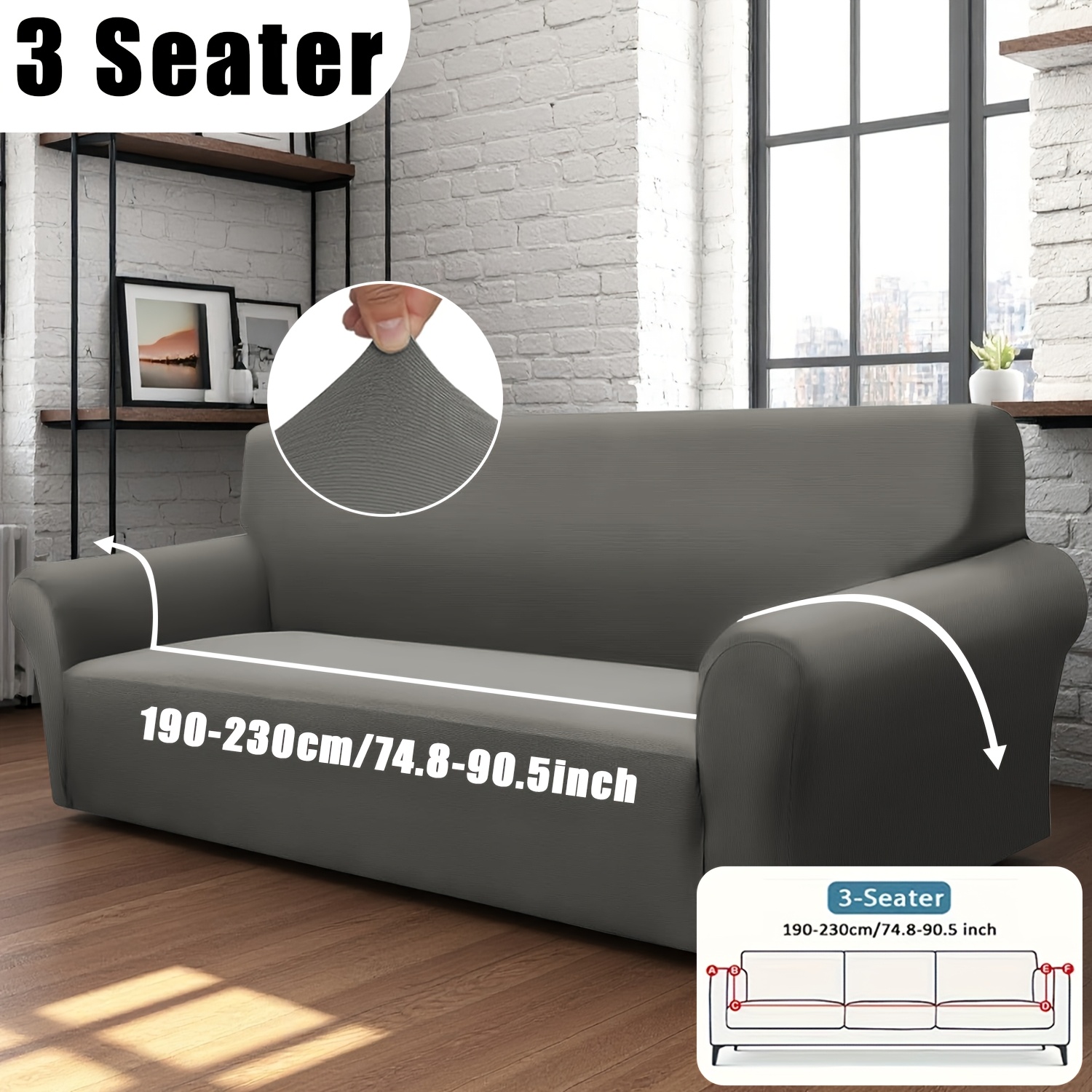 TEMU 1pc Classic Stretch Sofa Cover, With Sleeve Grip And Polishing Design, Machine Washable Fabric Stretch Sofa Cover, And Spandex, Suitable For Single, Double, 3-seater, And 4-seater Sofas