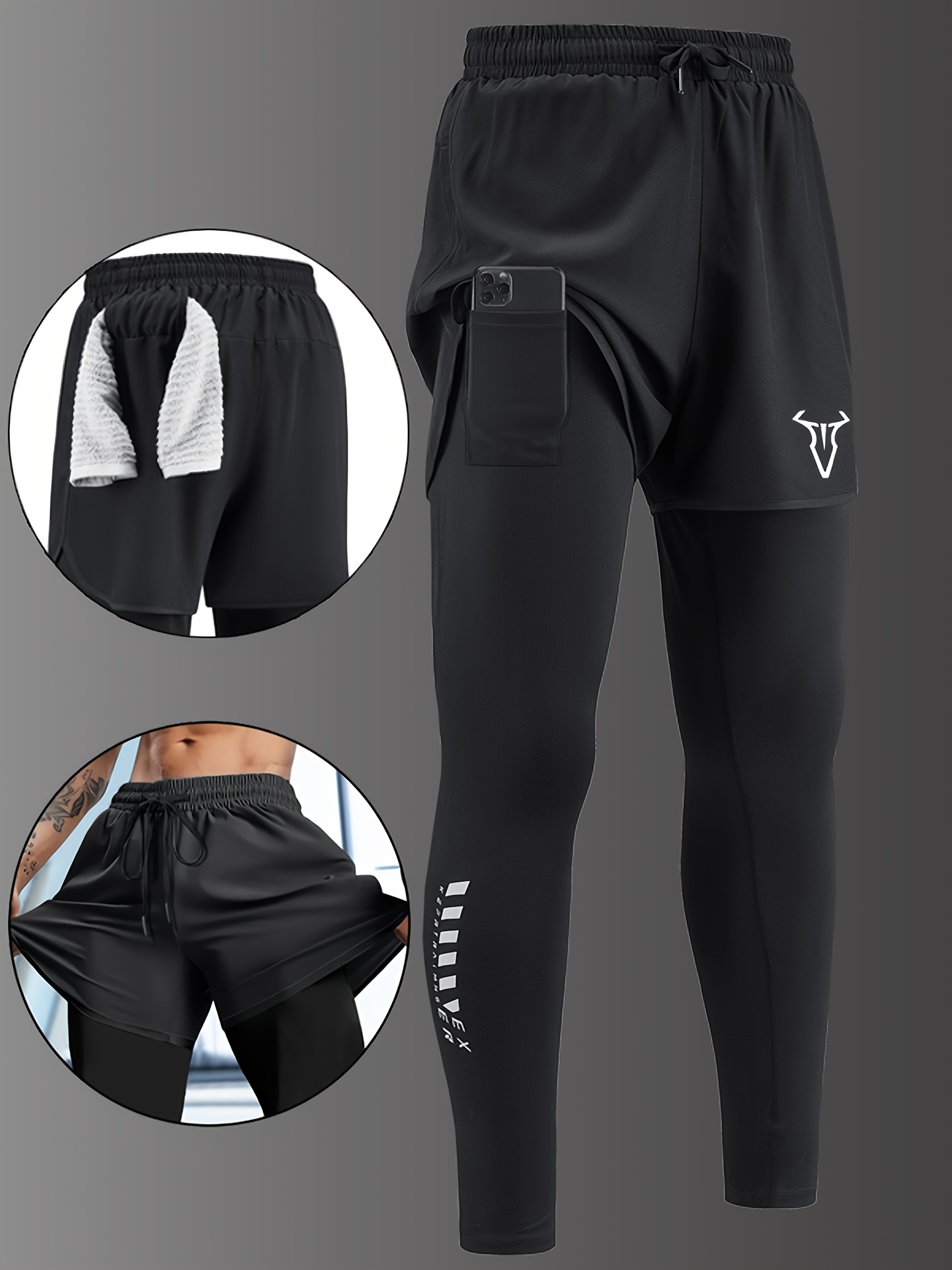Men'S Casual Sports Long Pants Suitable for All Seasons, Designed to Look Like Two Pieces, Featuring Pockets, a Regular Fit, Elastic Waistband, Quick-Drying And Breathable Fabric, Moisture-Wicking Properties, Ideal for Hiking, Training, Yoga