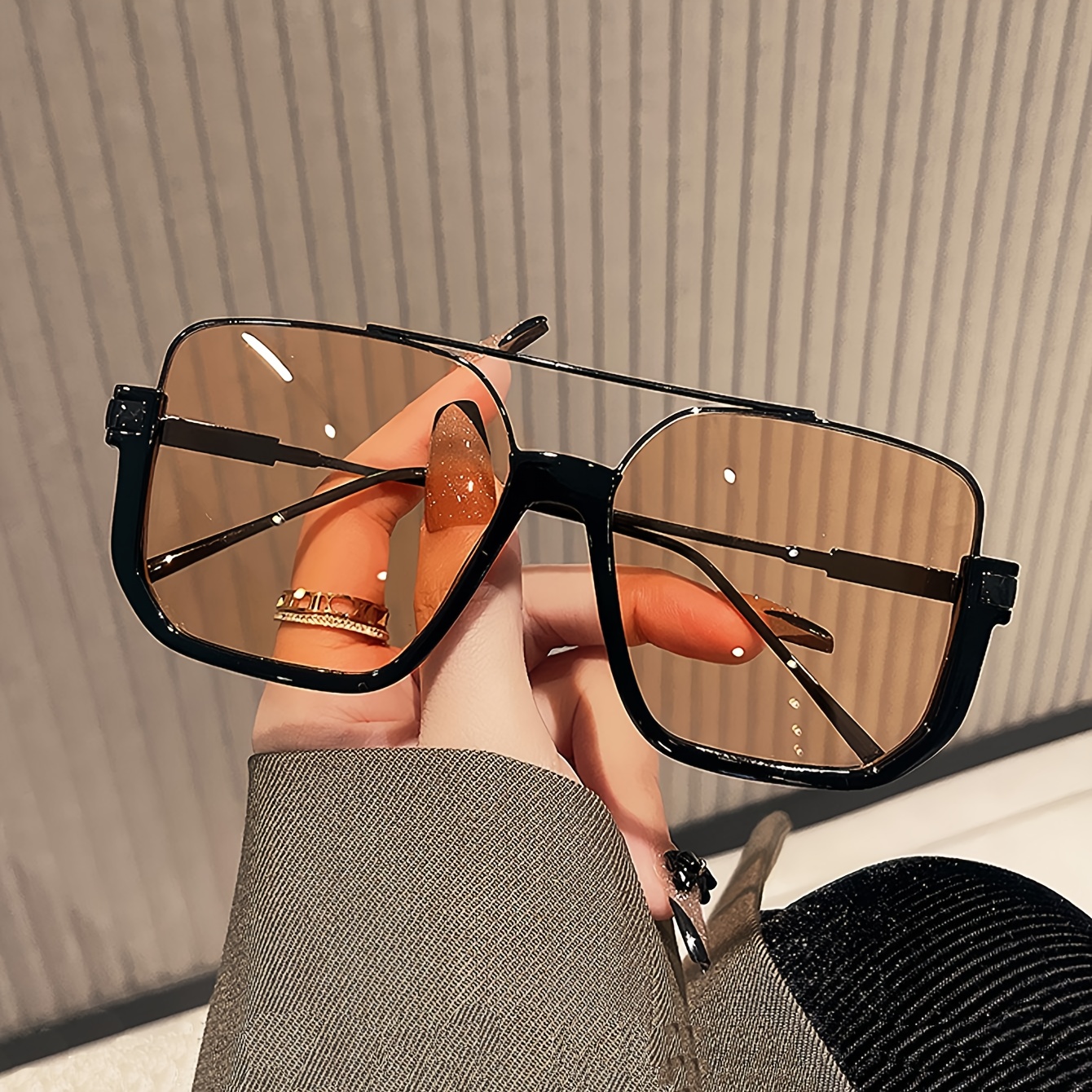 Image of 1 Pair Women's Oversized Double Bridge Fashion Decorative Glasses, Trendy And -garde, Suitable For Face Shapes, Back-to-, Parties, Outfit Matching, Daily Use