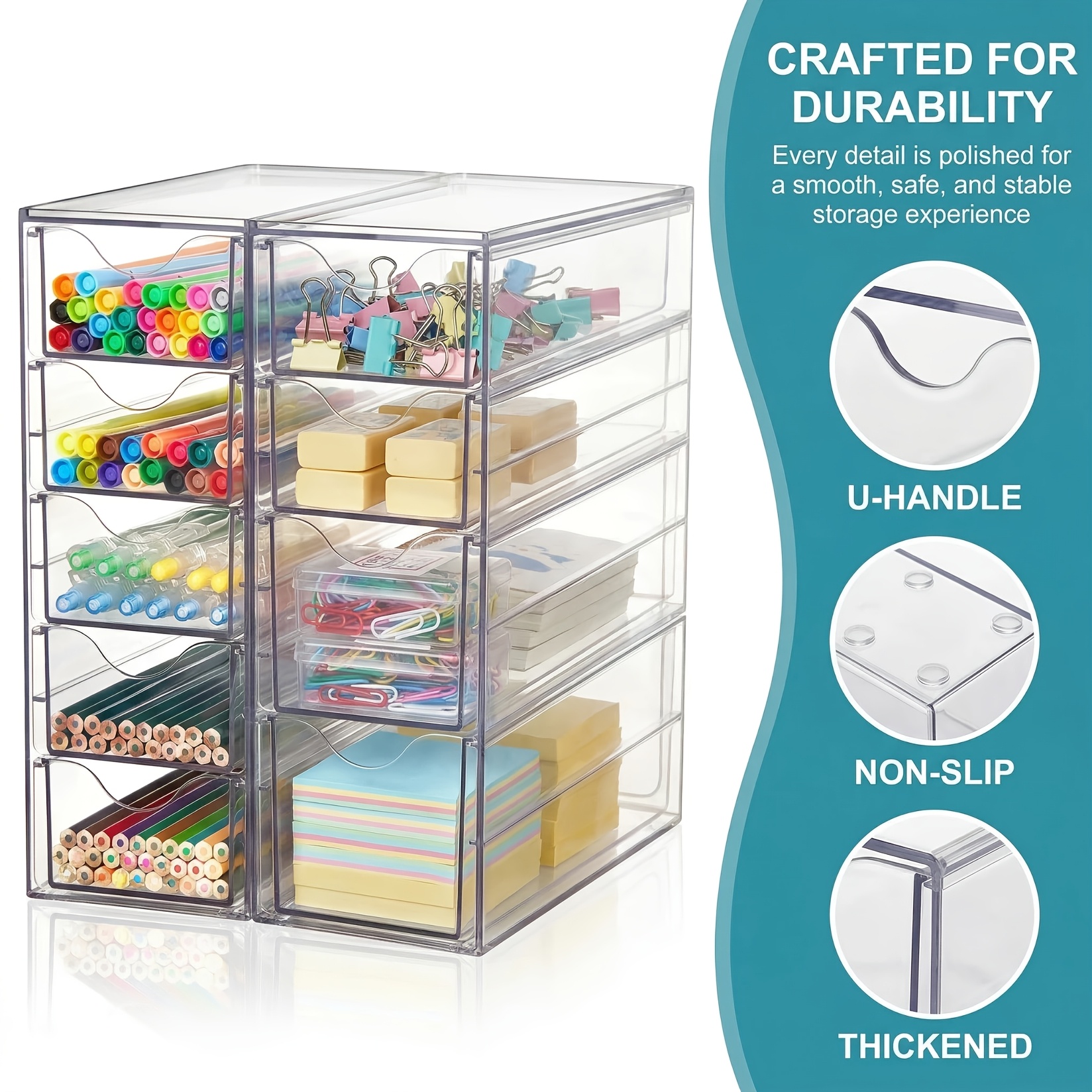 TEMU Organisateur en acrylique avec 8 tiroirs (lot de 2)/16 tiroirs (lot de 4), tiroirs de rangement transparents pour fournitures de bureau,