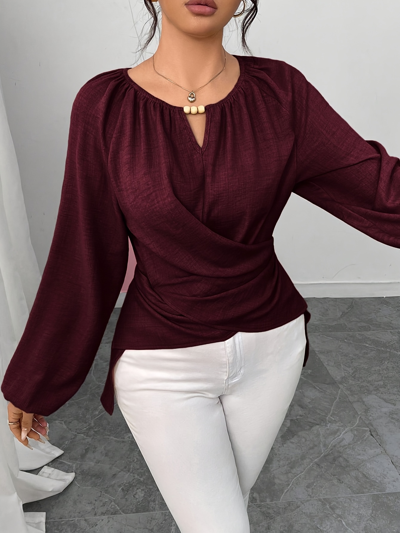Women'S Beaded Wrap-Style Waist-Cinching Shirt