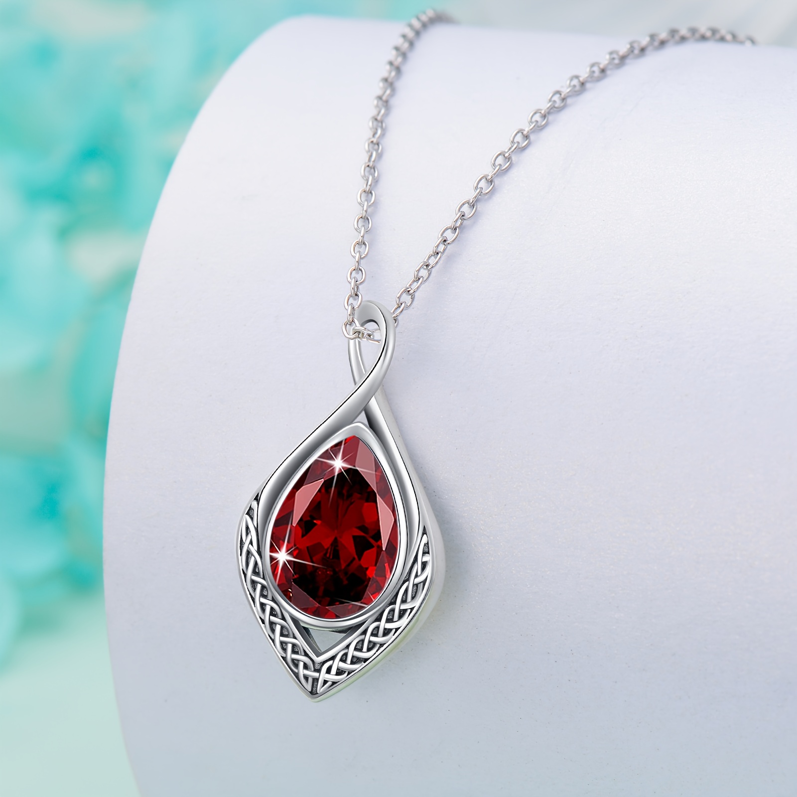 Women's 925 Sterling Silver Celtic Knot Birthstone Pendant Necklace