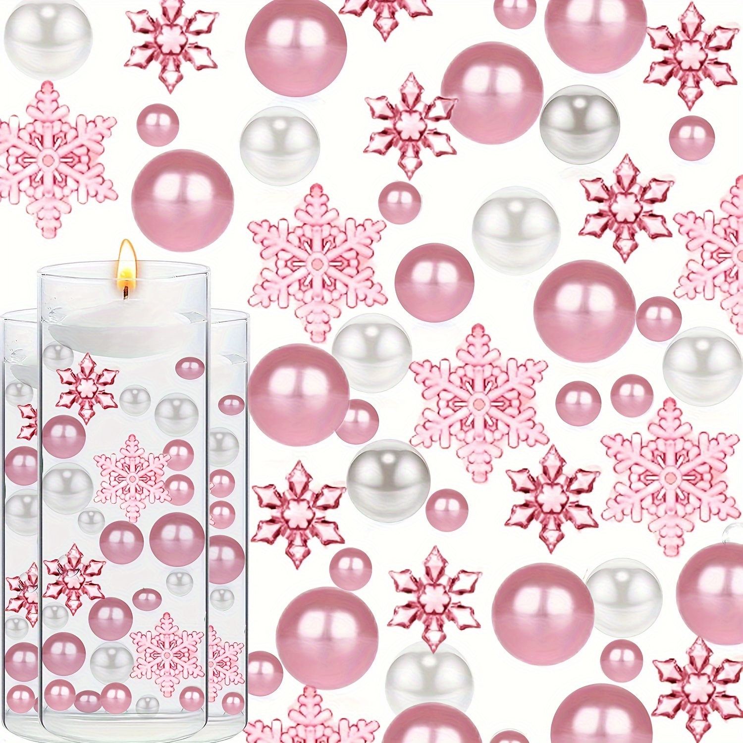 103pcs Acrylic Snowflake Fake Pearls For Vase Fillers, Wedding, Party Decorations, Home Decor, Table , Event, Wedding Decor, Photo Prop, Crafts, Christmas, Valentine's Day