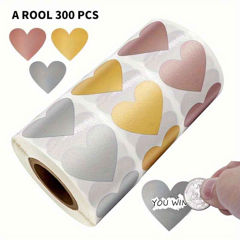 

300pcs/roll Heart-shaped Label Stickers 3 Colors Scratch-off Stickers Diy Game Handmade Scratch-off Stickers Stationery