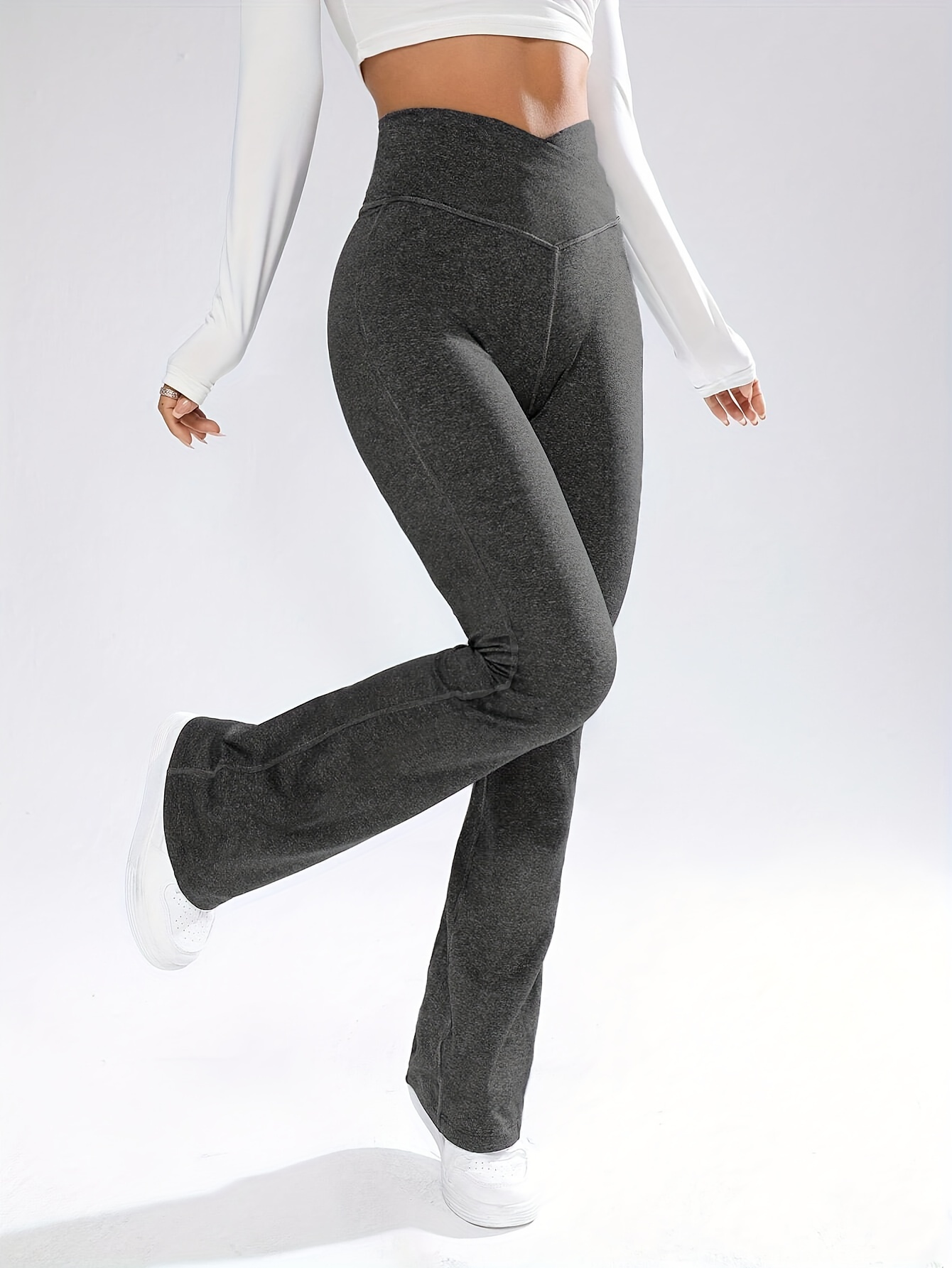 Women’s gray melange leggings with mixed stitching