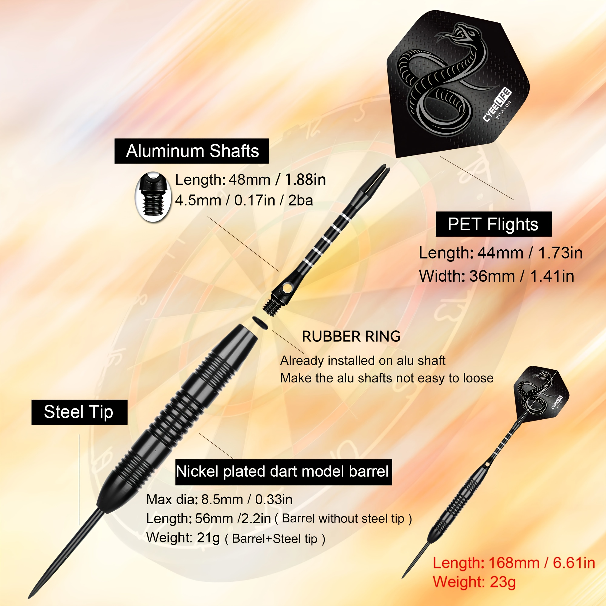 Cyeelife 23g Stalen Darts + Aluminiumlegering Dartschachten, 3 Darts + 3 Schachten + Dartopbergkoffer, Professionele Darts