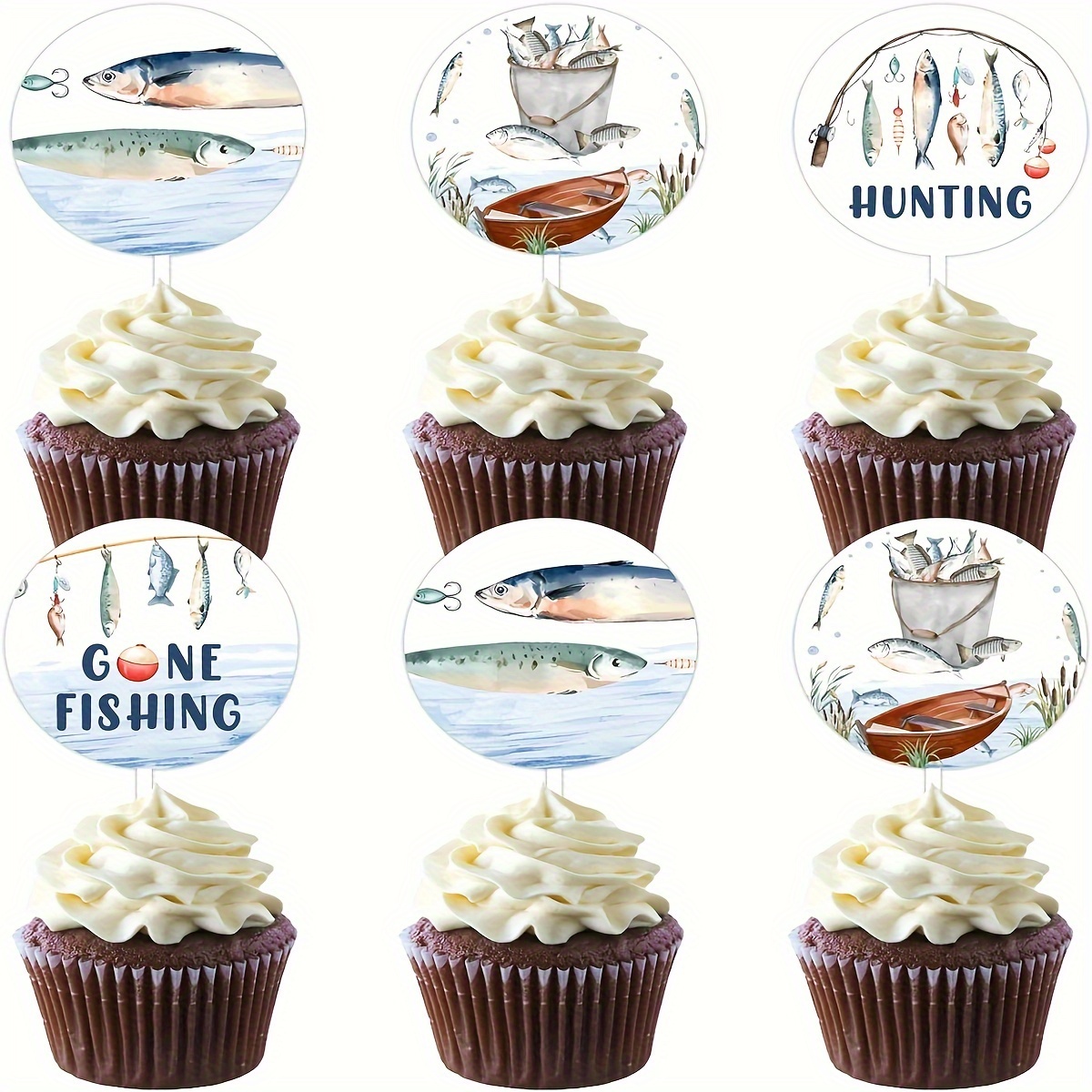 PRECUT Fishing Mix - 36 Edible Cupcake Toppers Decorations Mens