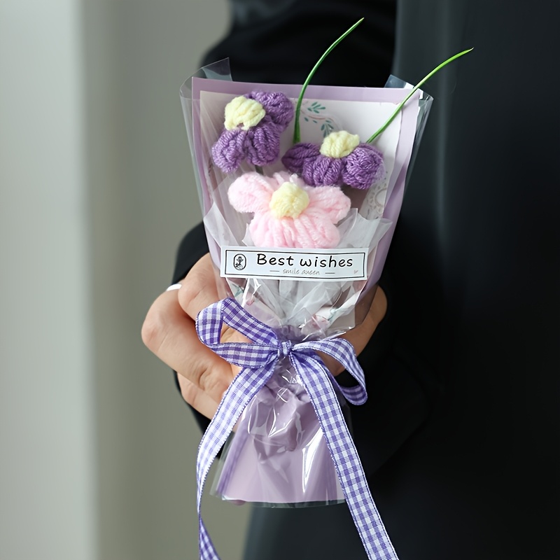 TEMU 1pc Mini Puff Simulation Bouquet With Gift Bag For Girlfriend Valentine's Day Souvenir, Mother's Day Bouquet