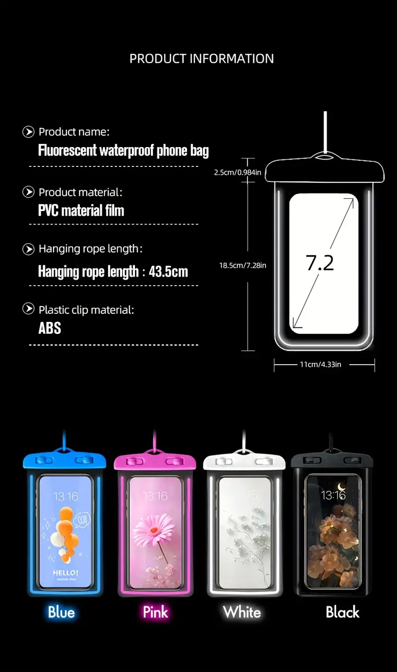 2件装夜光防水手机包触控萤幕游泳自封密封袋沙滩潜水摄影漂流透明防水手机壳 商品详情 6
