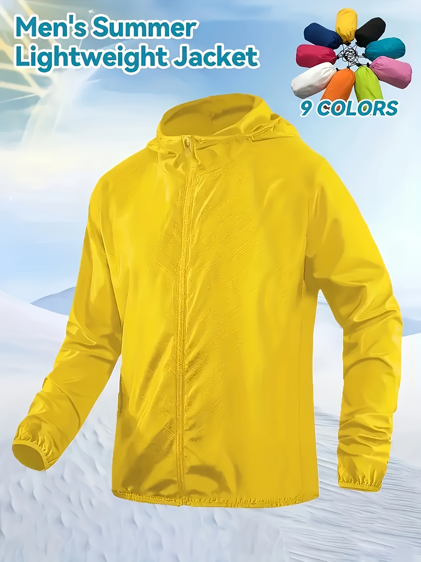 Men's Lightweight Hooded Jacket with Portable Storage Bag