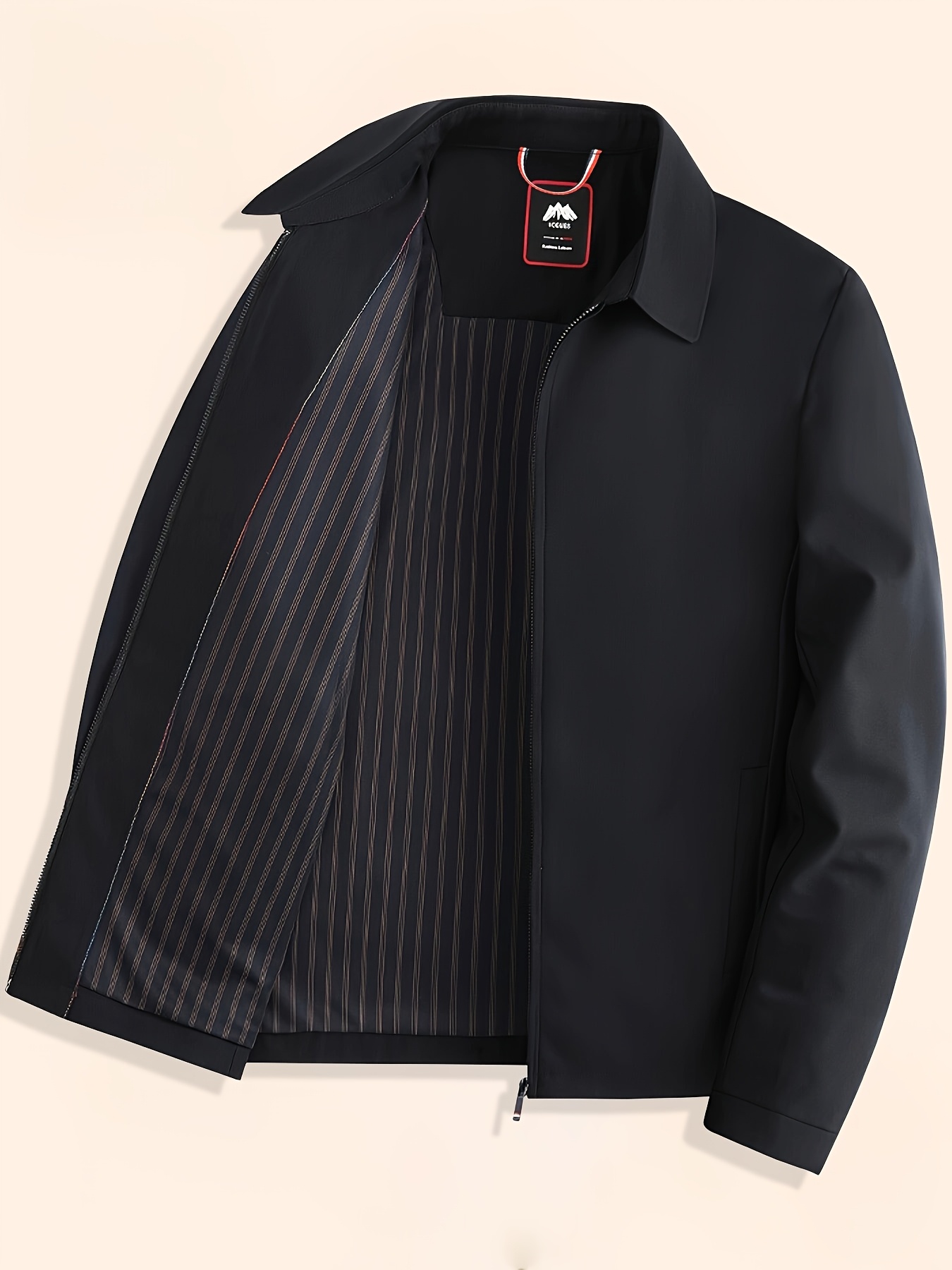 *'s Lightweight Business Casual Jacket Spring/Fall Zip-Up Shirt with  Collar, Black Polyester, Machine Washable Fit for Casual Attire, Non