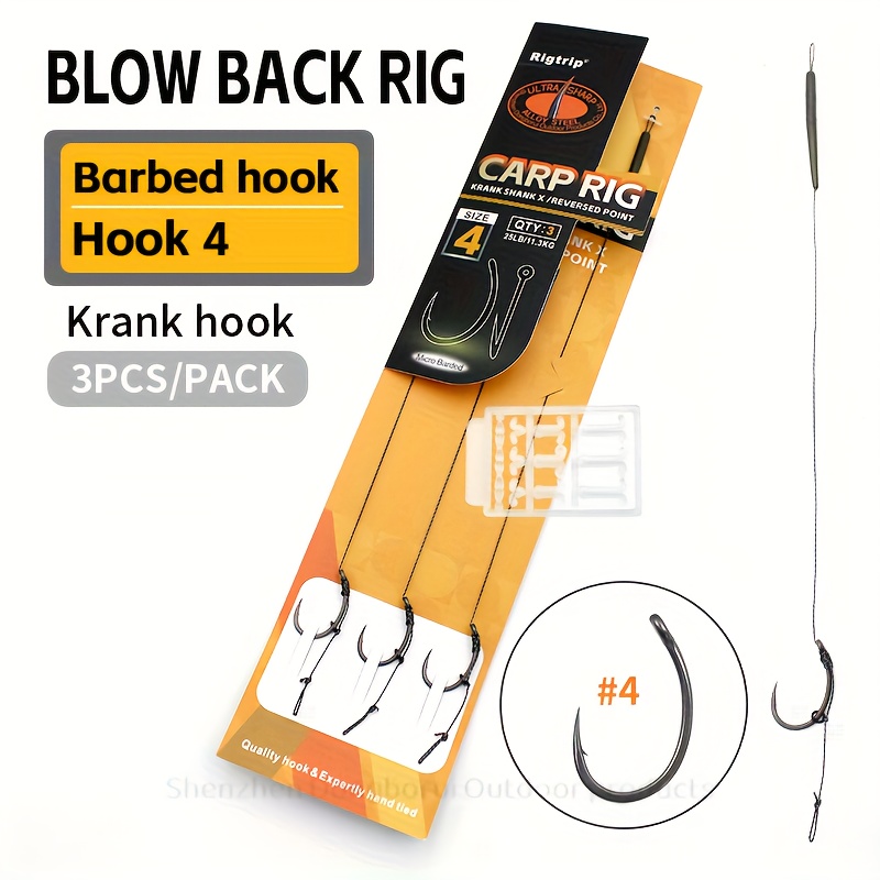 E-shop 3er-Pack Karpfenangeln Rückschlag-Rig mit vergütetem freibeißtem Haken Größe 2 4 6 mit -Verhedder-Schlauch für Angelschnur,