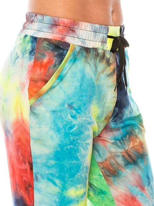1pc womens tie dye drawstring jogger sweatpants polyester blend elastic waist pockets tapered fit soft jersey 3 4 length sporty style for running yoga workout home loungewear seasonal athletic pants