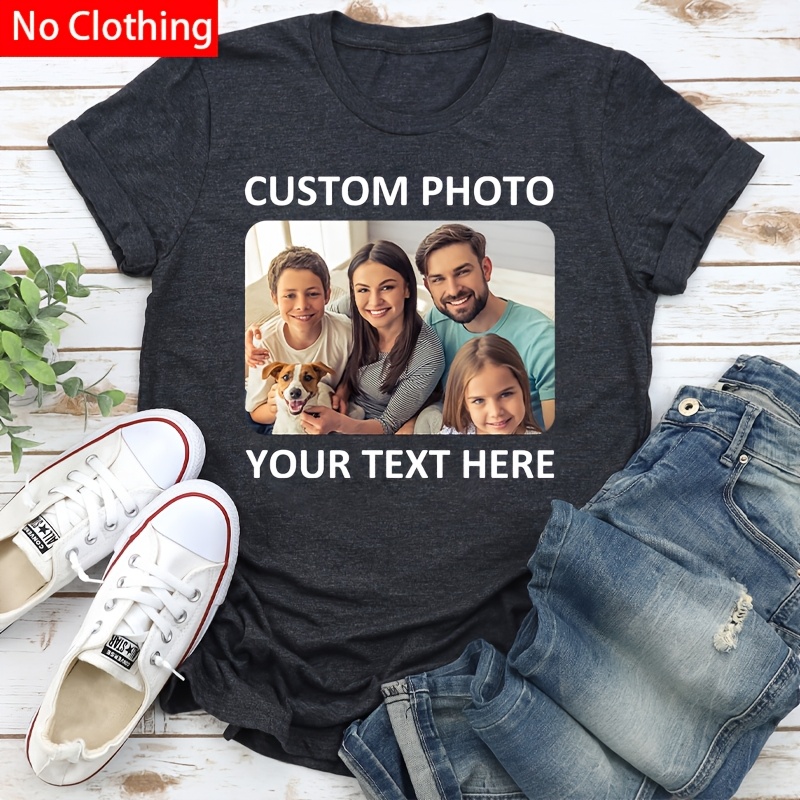 

1pc Custom Photo T-shirt, Personalized Text & Image Iron-on Vinyl Transfer, Polyester, Ideal Gift, Mixed Color