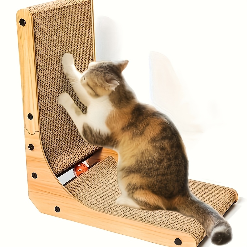 TEMU Cat Scratcher, 18.7 Inch L Shape Cat Pad Wall Mounted, Cat Scratching Cardboard With Ball Toy For Indoor Cats, Large Size