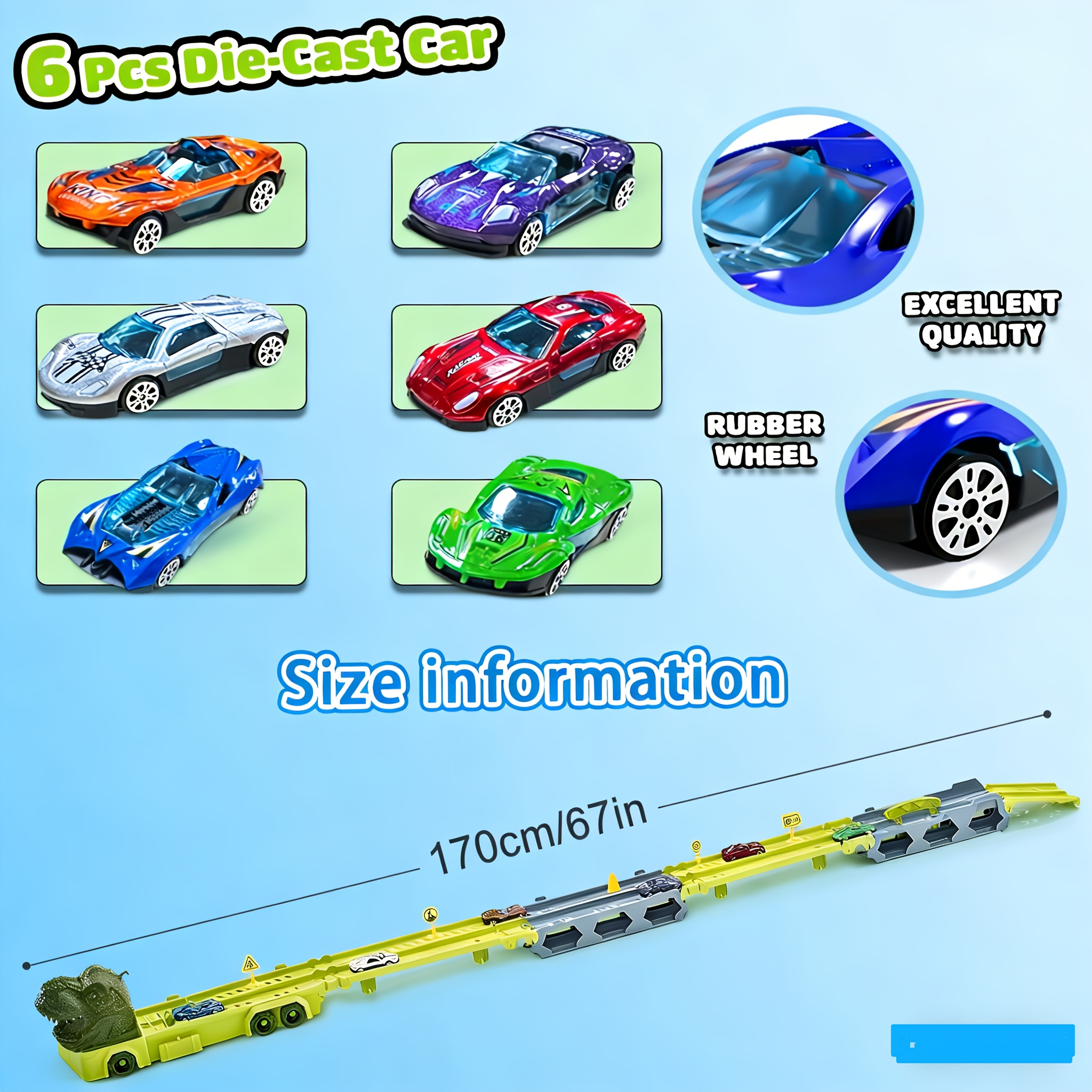 Transportation Race Car Toys, Interesting Dinosaur Race Car Toys, with 6 Racing Cars Included, Children's Transportation Truck Toy Set, (the Car Colors Are Random), Suitable As A Birthday Gift And Holiday Gift for Children
