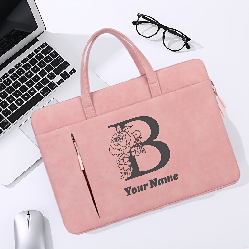 Customizable Pink Laptop Bag with Embroidery Option