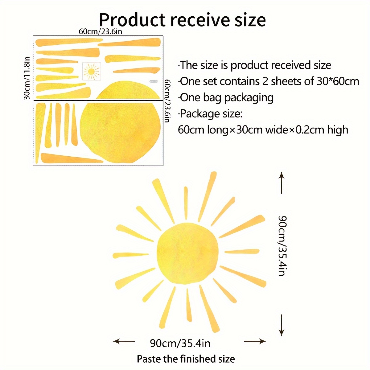 Image of A Set Of 2pcs, 30*60cm*2pcs, Minimalist Sun Wall Stickers For Home Background, Bedroom Room Decoration, Self-adhesive Wall Stickers Ms9833-nh