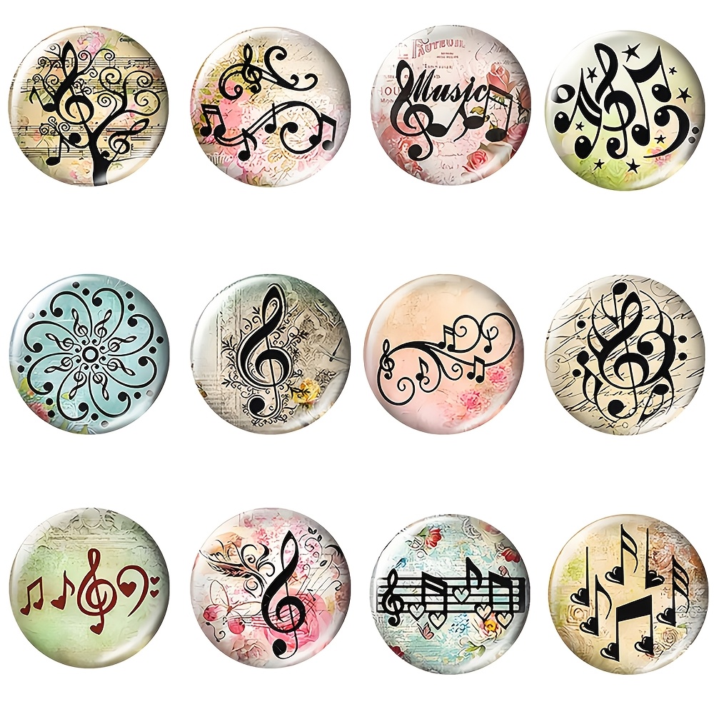 TEMU Colorful Musical Art Note Pattern Refrigerator Magnets, Fresh Colorful Round Glass Soft Magnetic Stickers For Fridge Door Message Board