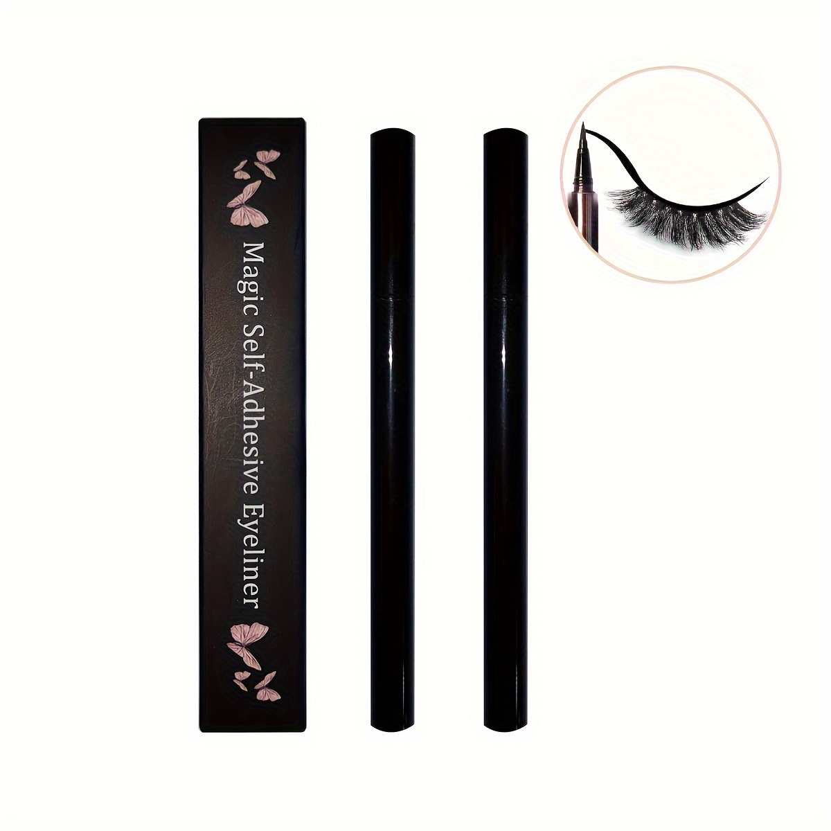 

2pcs/set Of Black Eyeliner Pen, 2 In 1 False Eyelash Adhesive Magic Eyelash Glue Long Lasting Fixed Waterproof Smudge-proof Fast Drying