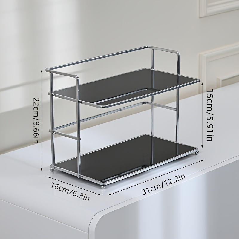 Intay Polished Chrome Double-layer Desktop Organizer - Rectangular Metal & Acrylic Cup Holder, Perfect For Kitchen, Office, And Home Storage
