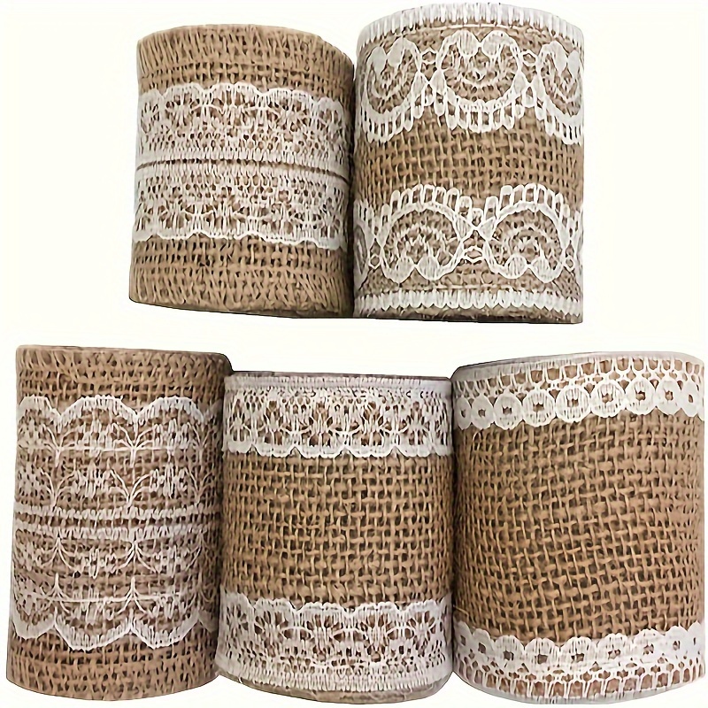 E-shop 5 Rollen grobe Leinenband-Spitze, gelbe Jutestoff-Gewebestreifen, Leinen für Hochzeitsdeko, DIY-Handarbeiten, Blumenarrangements, –