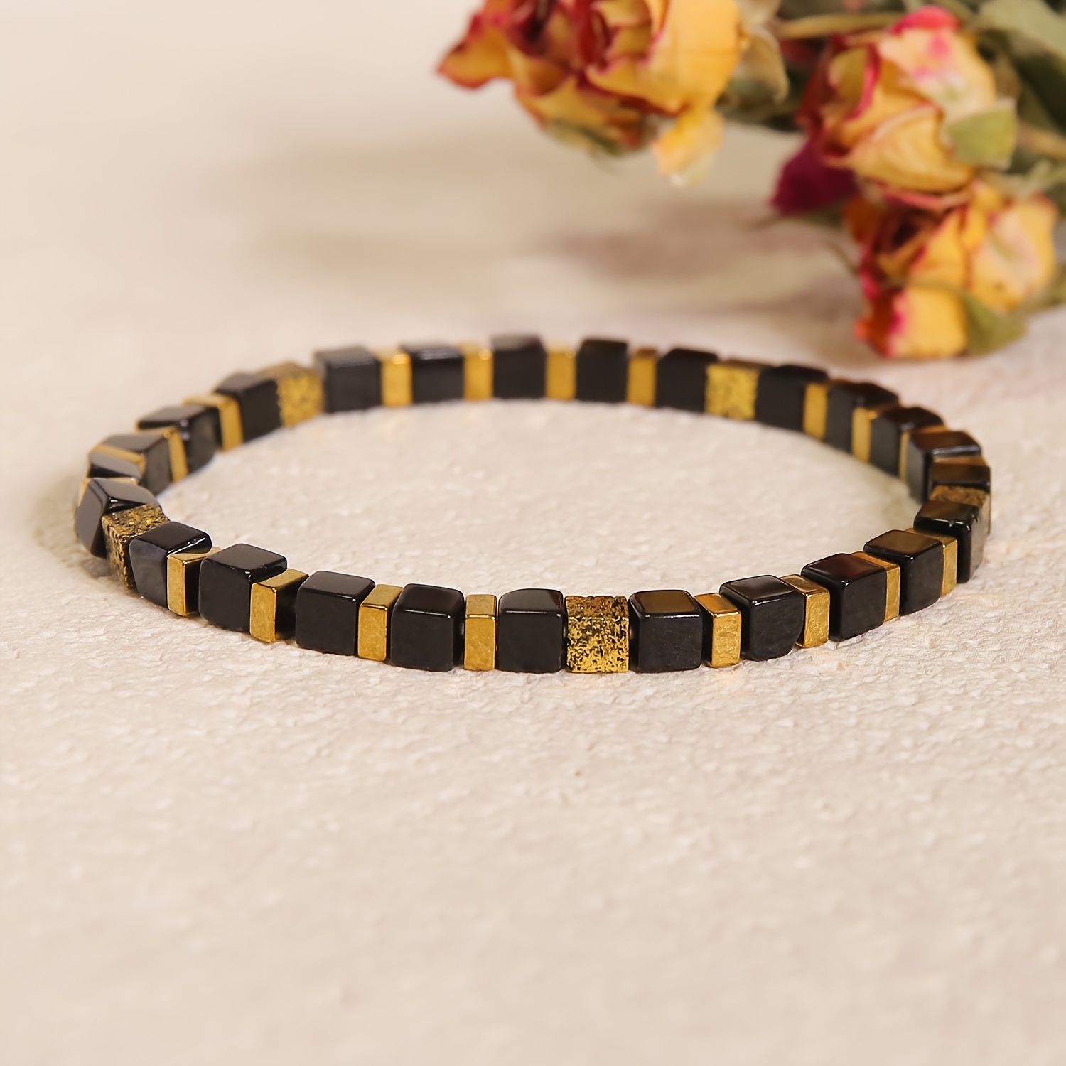 Handmade Black Onyx Stretch Bracelet, Unisex Daily Wear