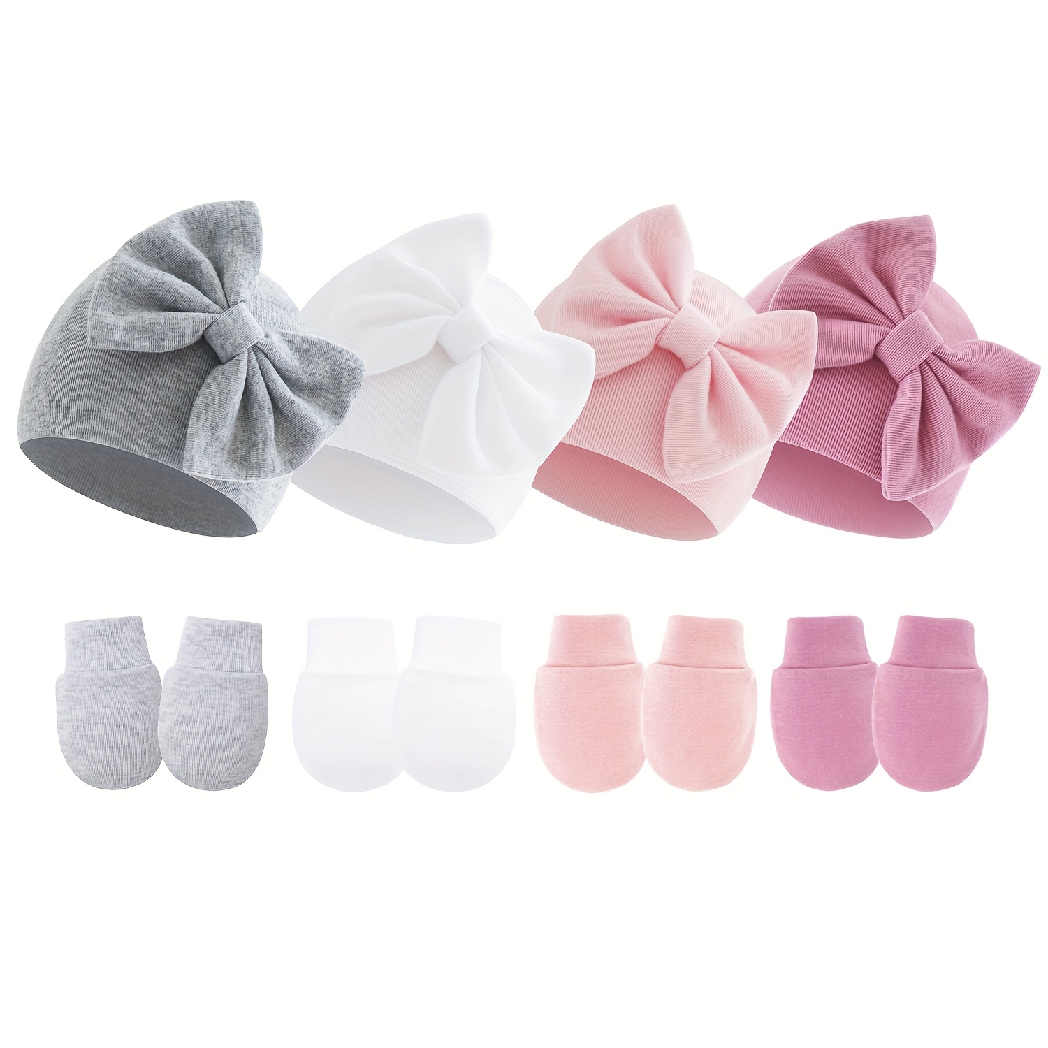 TEMU Hats   4 Pairs Of Baby Gloves, Comfortable With Cute Solid Color Bows, Lightweight And Casual, Suitable For Outdoor And Everyday Use