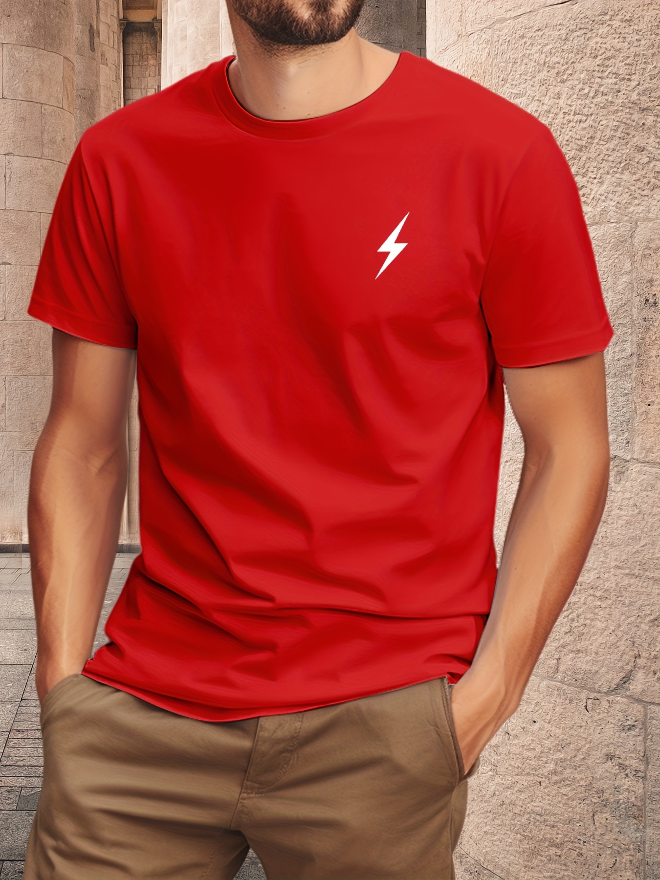 Men'S Lightning Bolt Graphic Print T-Shirt - Cotton Short Sleeve Tee, Green with Black Lightning Bolt Design, Casual Crew Neck, Regular Fit for Casual Attire, Everyday Tshirt | Graphic Tee | Cotton Shir