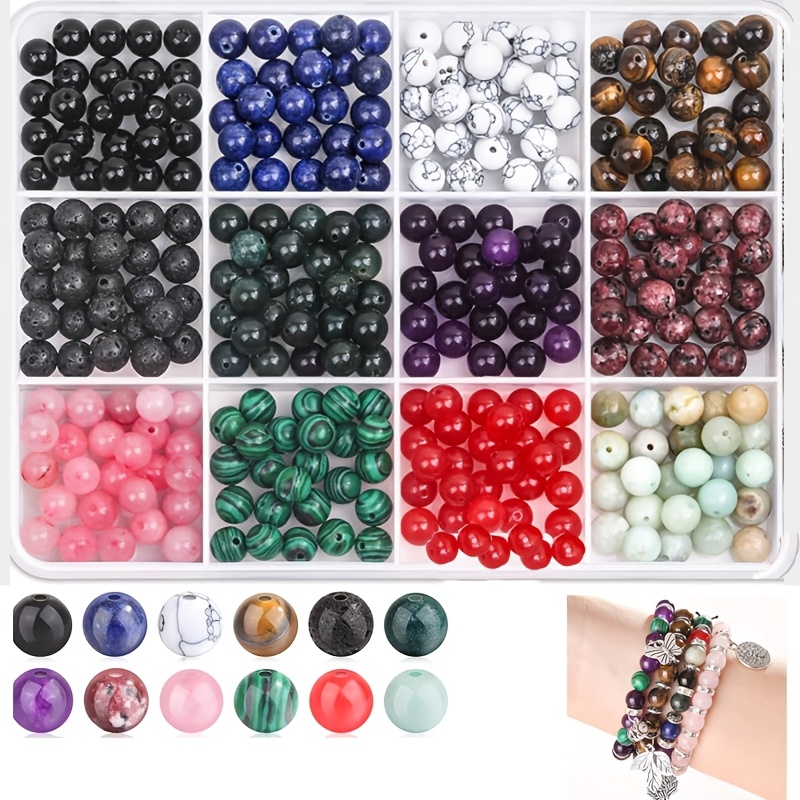 TEMU Kit de fabrication de bijoux 6/8 mm - 240/120 pièces, perles de naturelle rondes (œil de tigre, turquoise, , malachite, lapis-, amazonite) pour