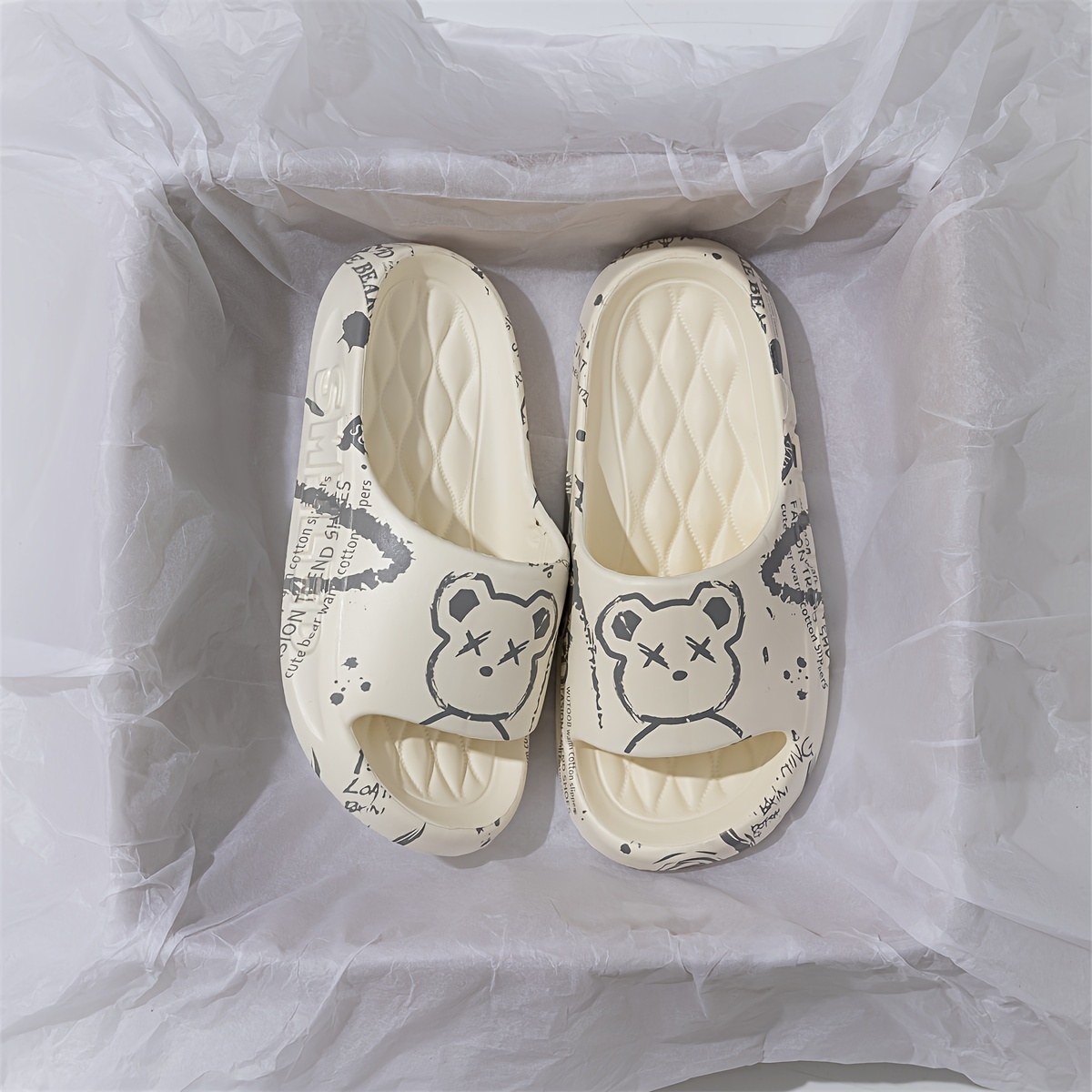 Easy Casual Graffiti Bear Slippers Men's And Women's Couple Summer Indoor Home Bathroom Bathing Soft Bottom Comfortable Soft Daily Casual Indoor Home It-5916, Women Shoes