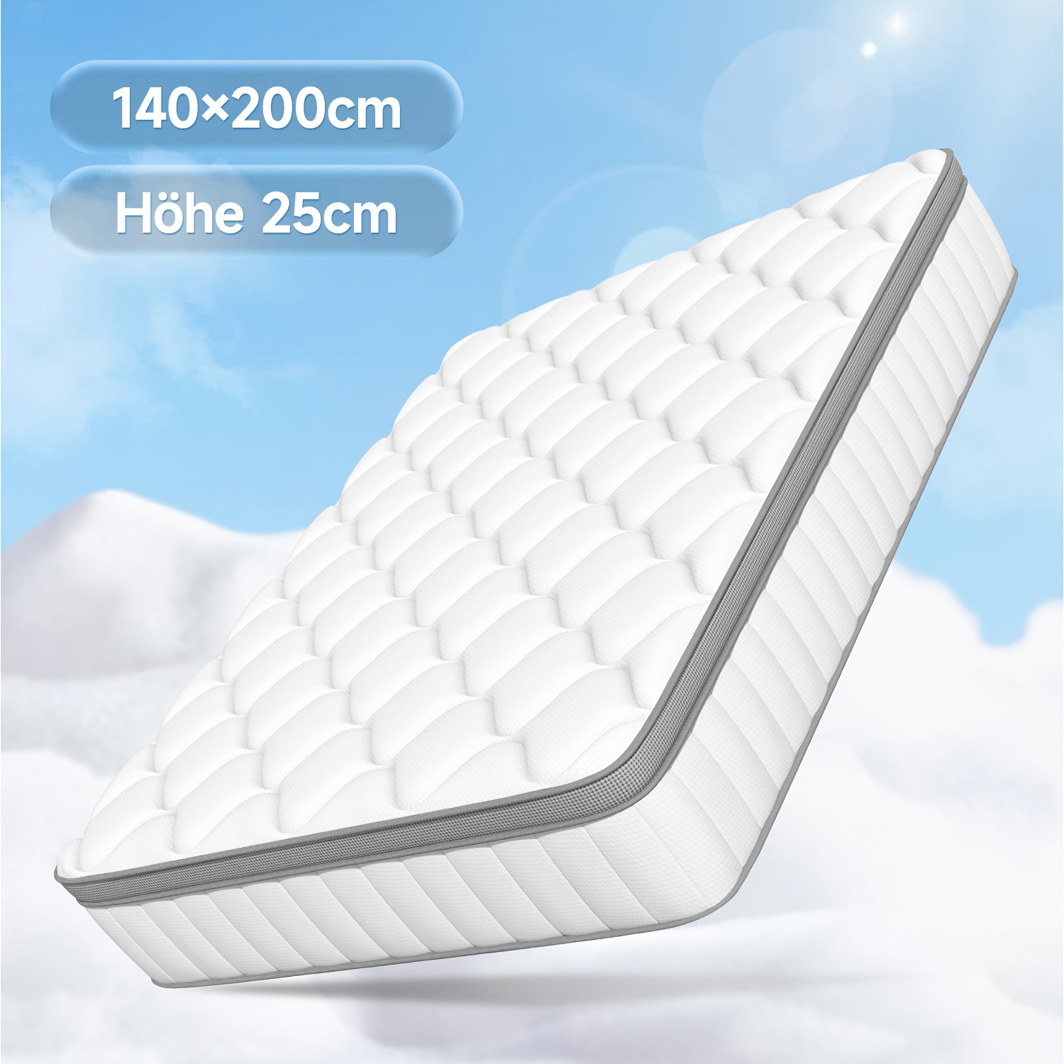 Image of Kaluote 140x200 Cm Spring Mattress, 25cm H3 Firmness, Breathable, With Pocketed Springs For Support