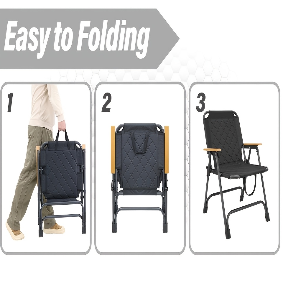 1pc Outdoor Foldable Portable Camping Chair with Armrests, Patio Folding Armchair, Beach Vacation Travel Beach Chair, Supports 300 Lbs, Suitable for Camping, Beach, Fishing, Hiking, Patio Use