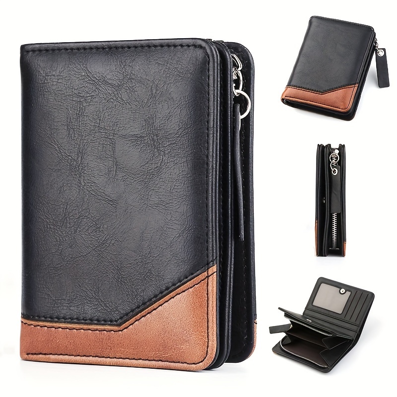 

1pc 's Wallet, Pu Leather Credit Card Holder, Id Card Organizer For Men, Accordion Wallet With Zipper