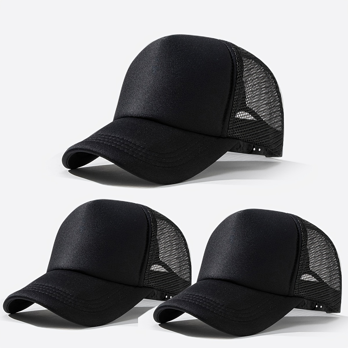 

3pcs, Cool Curved Brim Baseball Caps For Diy, Breathable Mesh Trucker Hats, Snapback Hats For Casual Leisure Outdoor Sports