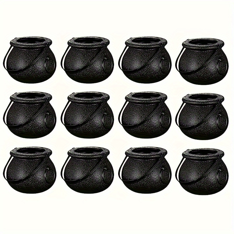 6/12pcs, Mini Bucket Cauldron Kettles, Novelty Candy Kettles, Halloween Black Cauldrons Candy Holder, Cauldron, Cauldron Pot Halloween Party Favors