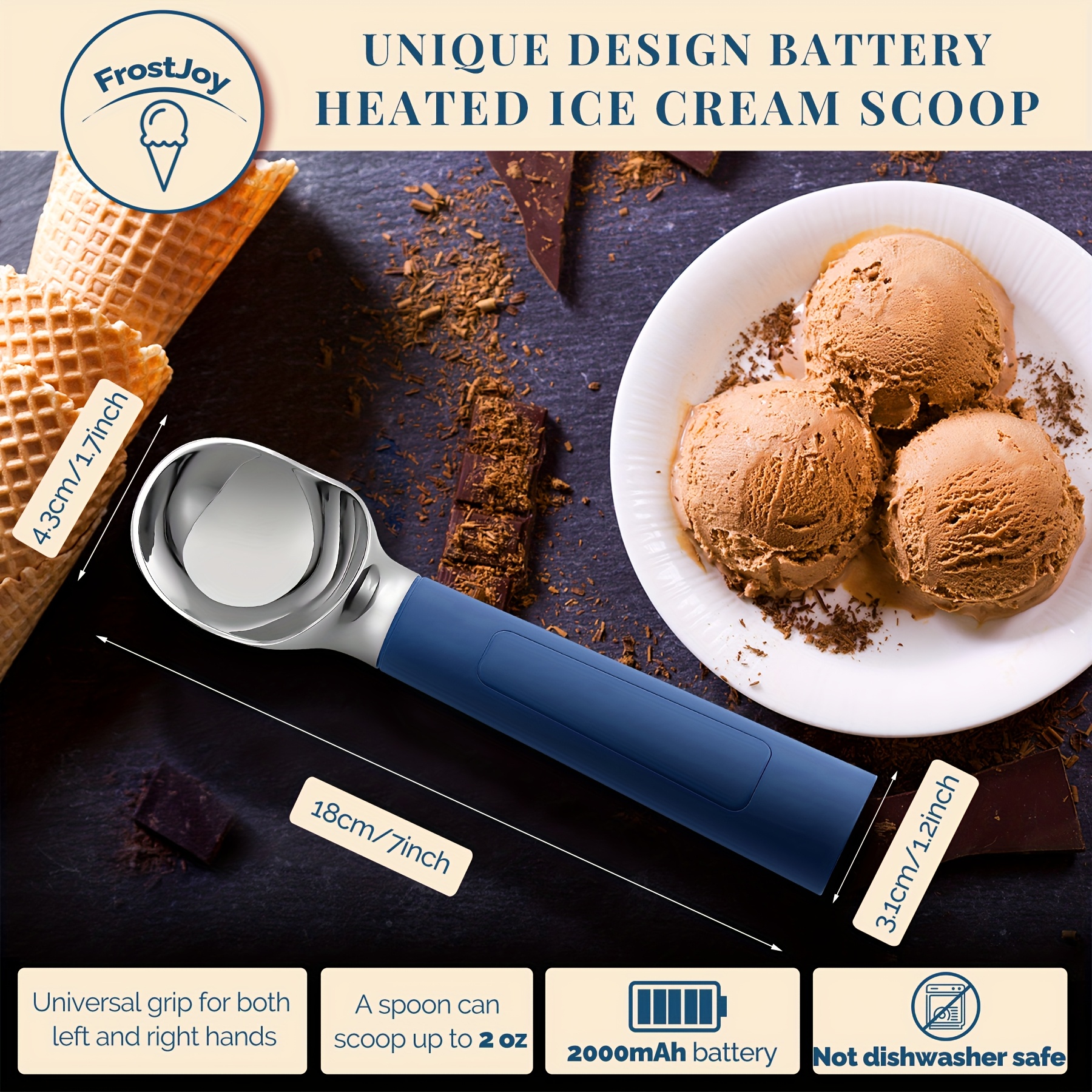 Cuillère à Glace Électrique Chauffée Rechargeable - Acier Inoxydable, 2 Oz, Écran LED, IP67 Étanche