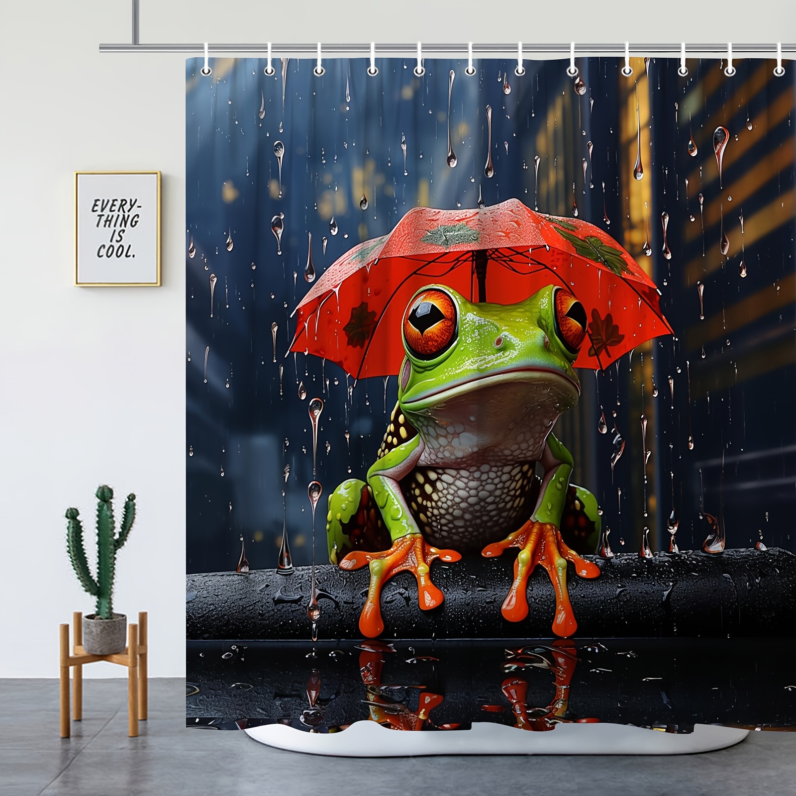 Tree Frog Print Shower Curtain 12 Hooks Non slip Absorbent - Temu
