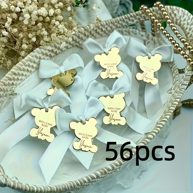 TEMU 26pz/36pz/56pz Etichette Specchio Acrilico a Forma di Orsetto Personalizzate, Ideali per Battesimi, Decorazioni per Bagno e Regali Ricordo con