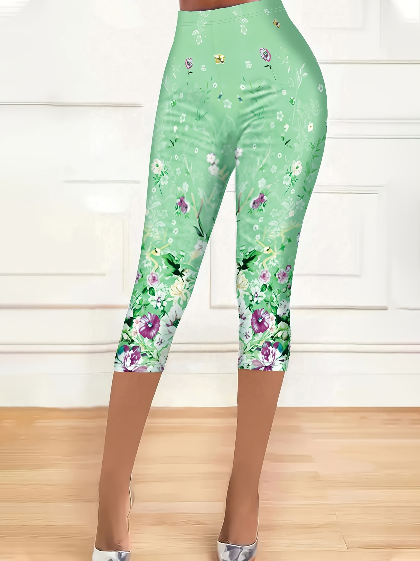women's floral print joggers stretchy three quarter length Temu