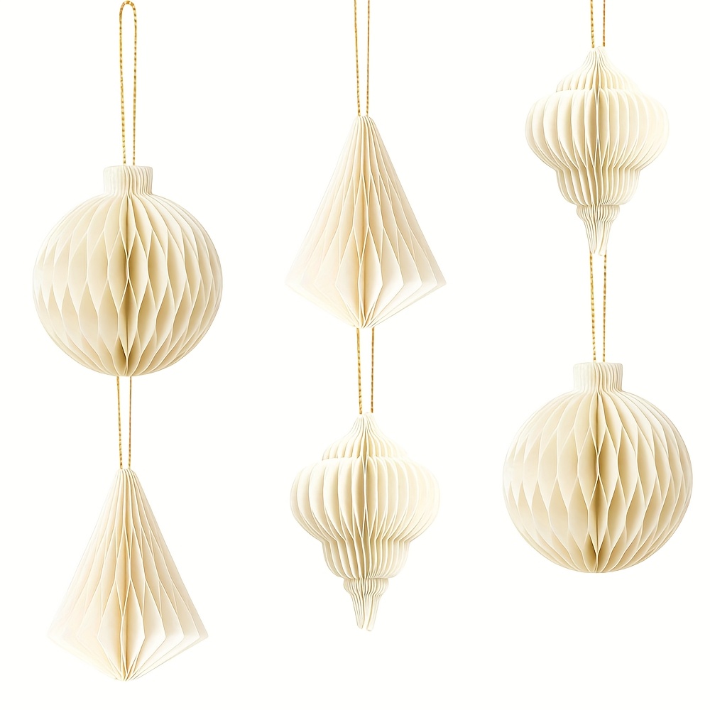 Image of 6pcs Christmas Paper Honeycomb Balls Party Pom Poms Special-shaped Decorative Paper Lantern Ornament For Home Christmas Tree Xmas Party Holiday Decor