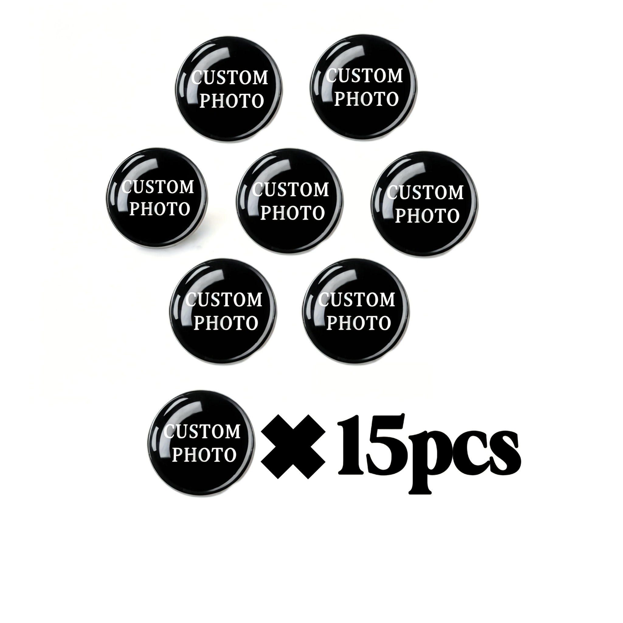 TEMU 15pcs 2d Flat Custom Badges, Personalized Text, Photos Or Images, Creative Gifts, Durable Pins, Suitable For Bags, Hats, Clothing, Corporate