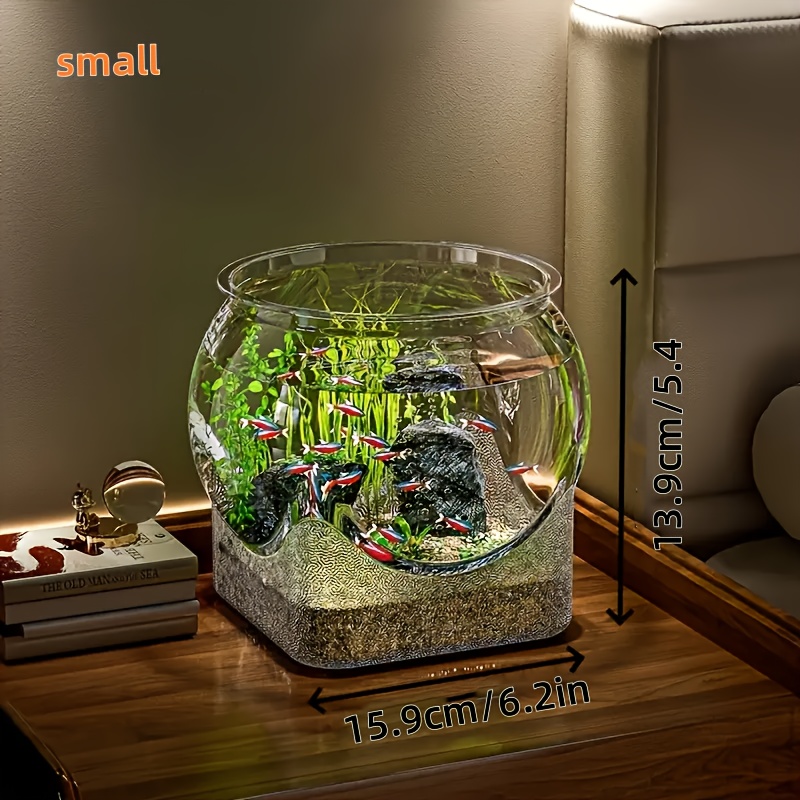 TEMU Round, Durable, Transparent, Simple, And Wear-resistant Aquarium. -proof Round Fish Tank. Drop-resistant Small Desktop Goldfish Bowl.