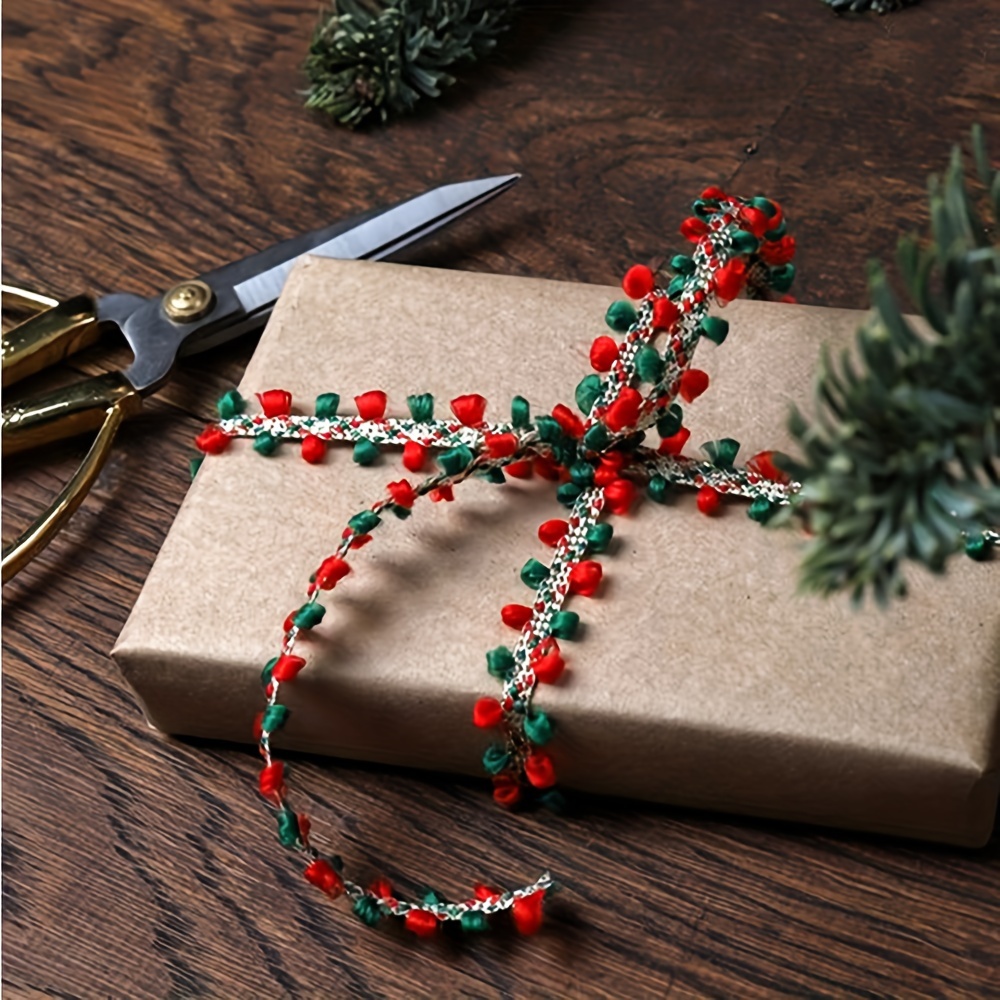 

Christmas Pom Pom Ribbon Garland - Festive Red And Green Trim - Ideal For Gift Wrapping And Holiday Decorations - 10 Yards Package