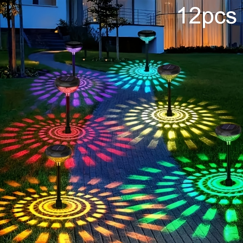 TEMU Lampes de jardin solaires 6/12 pièces, lampes de jardin solaires d'extérieur, double mode lumière colorée + mélange de lumière chaude, prend en
