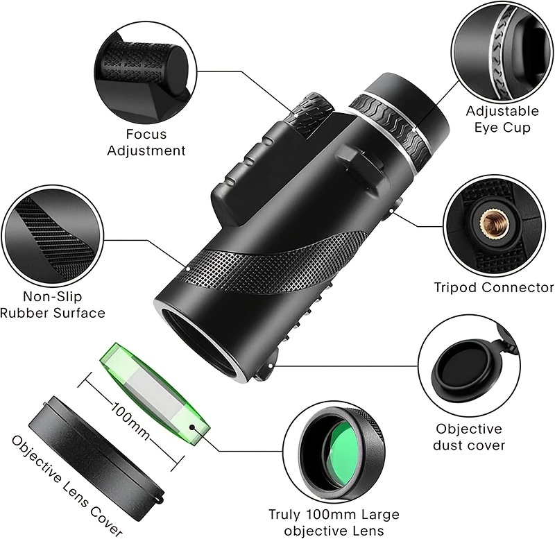 10x50 high powered portable binoculars with   lens wide angle eyepiece durable   manual focus smartphone adapter tripod compatible for bird watching hiking camping   ideal gift for adults black Product details 2