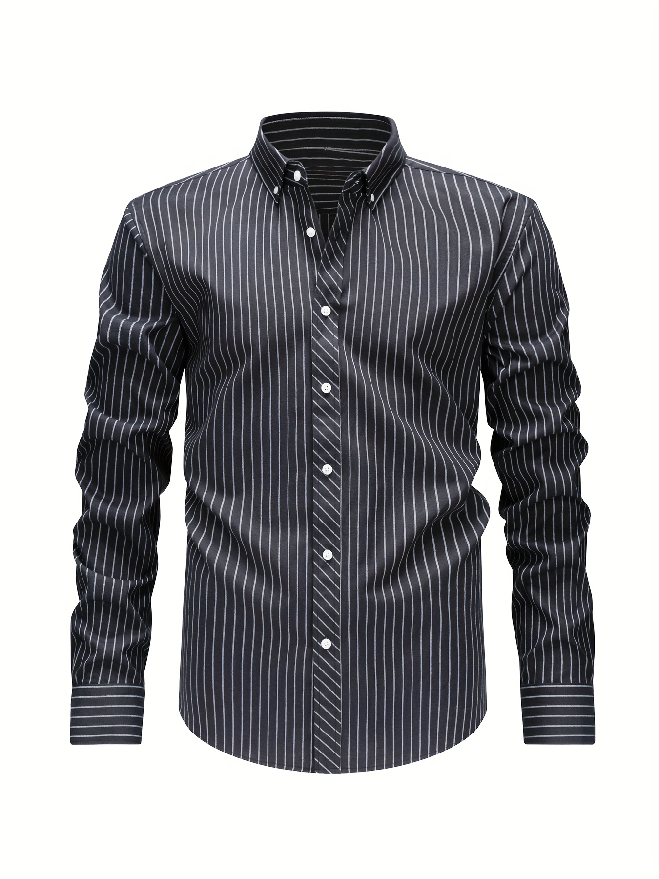 Oxford Shirts, Men'S Casual Stylish Long Sleeves, Business Loose Shirts, Button- Striped Dress Shirts, Long-Sleeve Collared Office Work Shirts with Fine Stripes, Perfect for Casual Outings And Streetwear